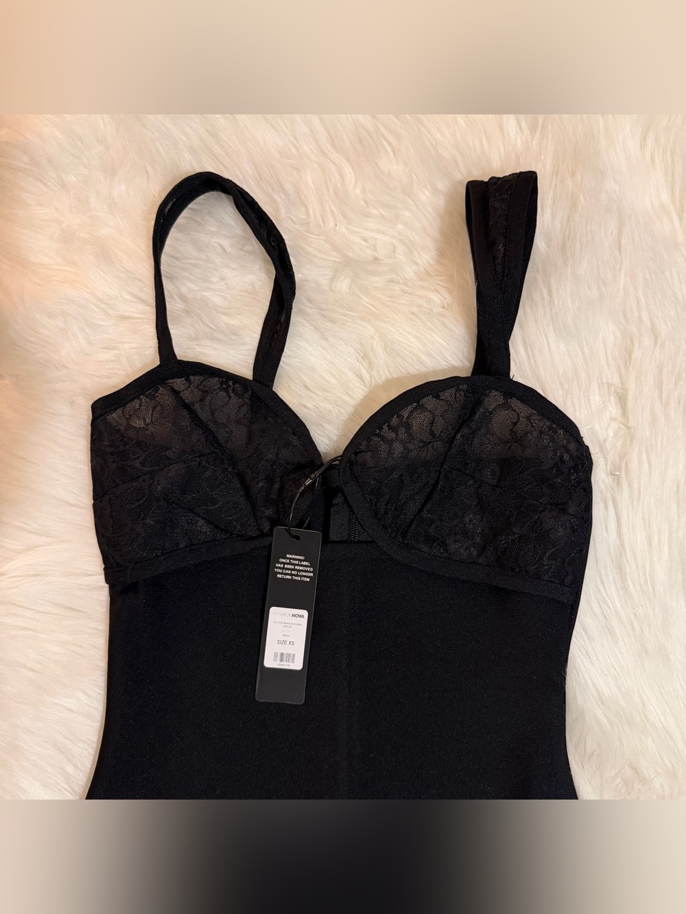 Fashion Nova Black Bandage Mini Dress NWT XS & S Sweetheart Cutout Lace - Picture 4 of 16